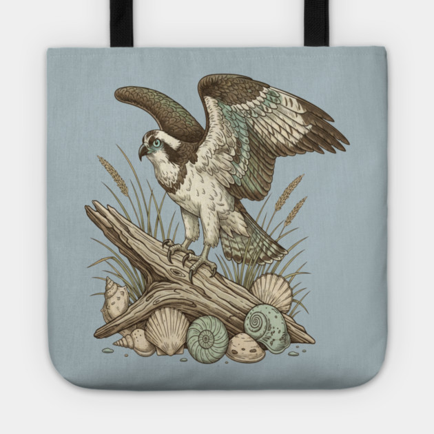 Osprey Driftwood Coastal Art Tote by BirdsnStuff