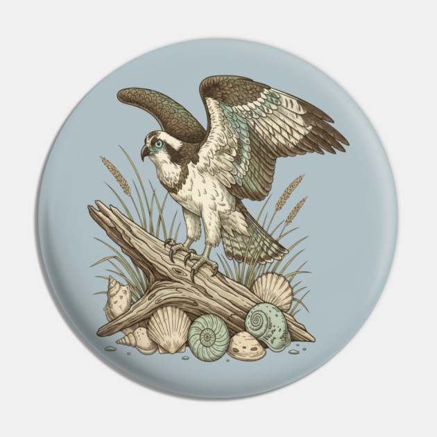 Osprey Driftwood Coastal Art Pin by BirdsnStuff