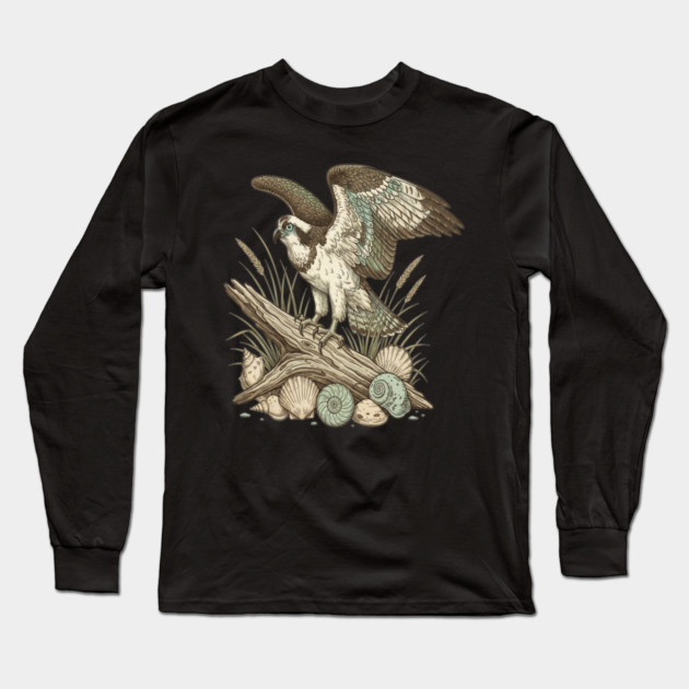 Osprey Driftwood Coastal Art Long Sleeve T-Shirt by BirdsnStuff