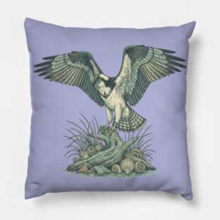 Osprey Seashell Coastal Wildlife Art Pillow