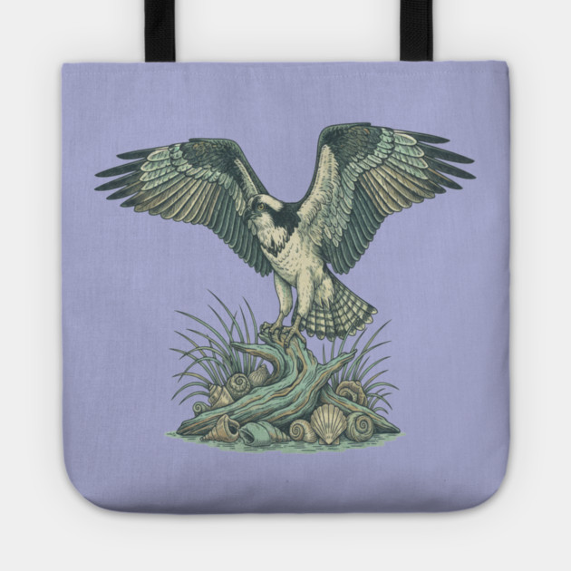 Osprey Seashell Coastal Wildlife Art Tote by BirdsnStuff