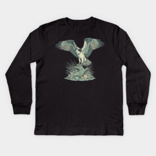 Osprey Seashell Coastal Wildlife Art Kids Long Sleeve T-Shirt