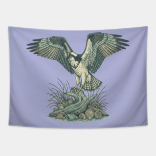 Osprey Seashell Coastal Wildlife Art Tapestry