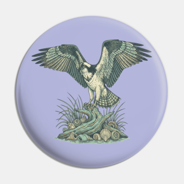 Osprey Seashell Coastal Wildlife Art Pin by BirdsnStuff