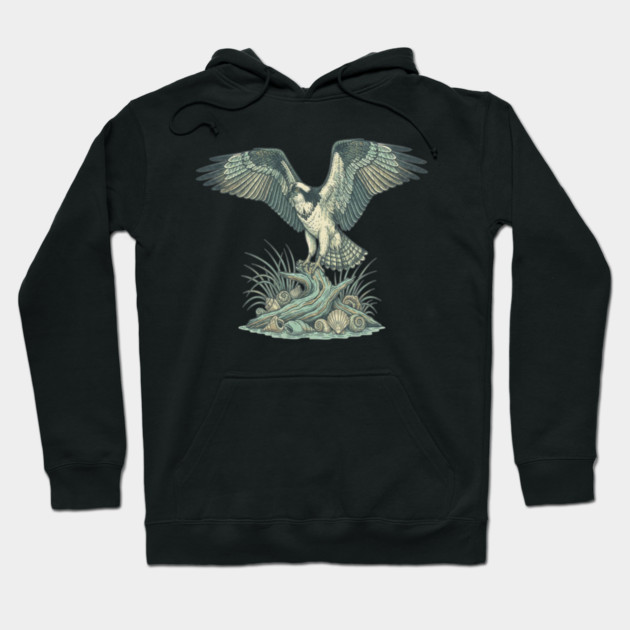 Osprey Seashell Coastal Wildlife Art Hoodie by BirdsnStuff