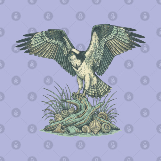 Osprey Seashell Coastal Wildlife Art by BirdsnStuff