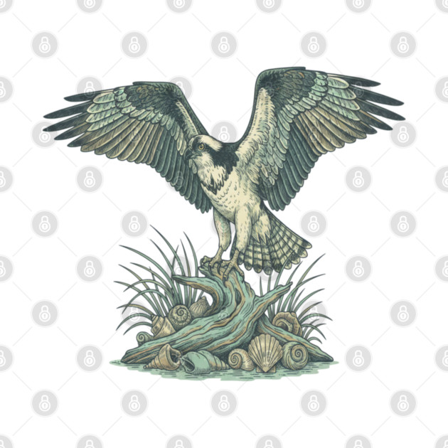 Osprey Seashell Coastal Wildlife Art by BirdsnStuff