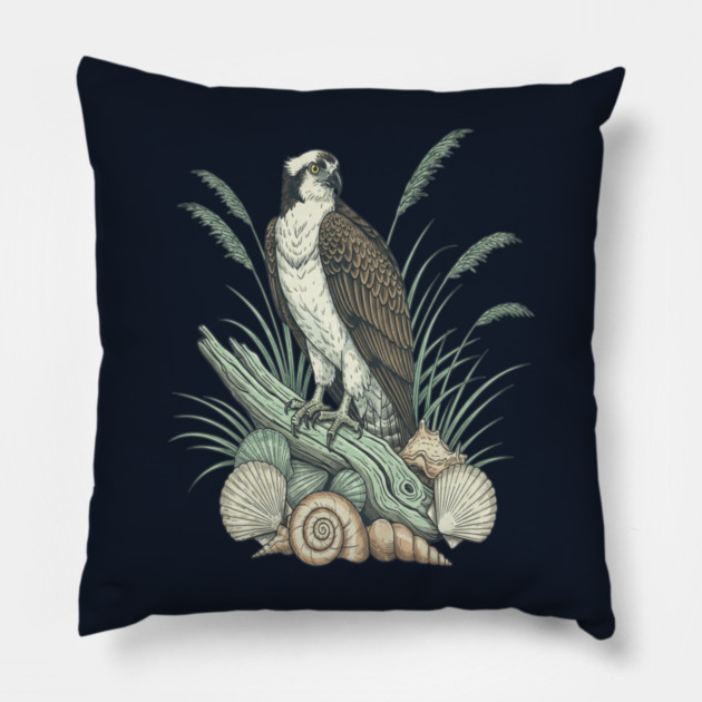 Osprey Nautical Shoreline Art Pillow by BirdsnStuff