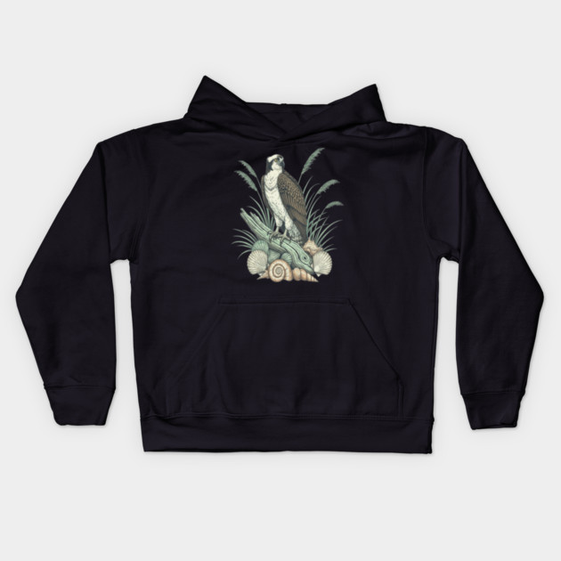 Osprey Nautical Shoreline Art Kids Hoodie by BirdsnStuff