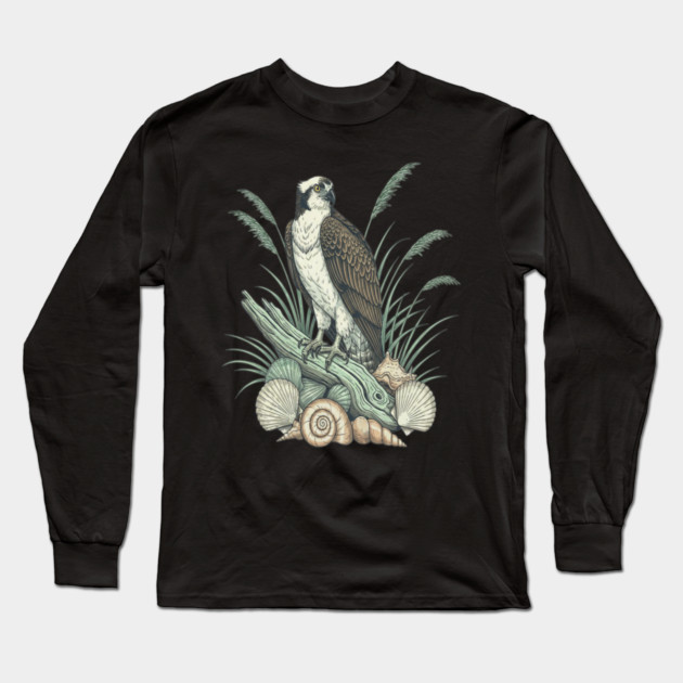 Osprey Nautical Shoreline Art Long Sleeve T-Shirt by BirdsnStuff