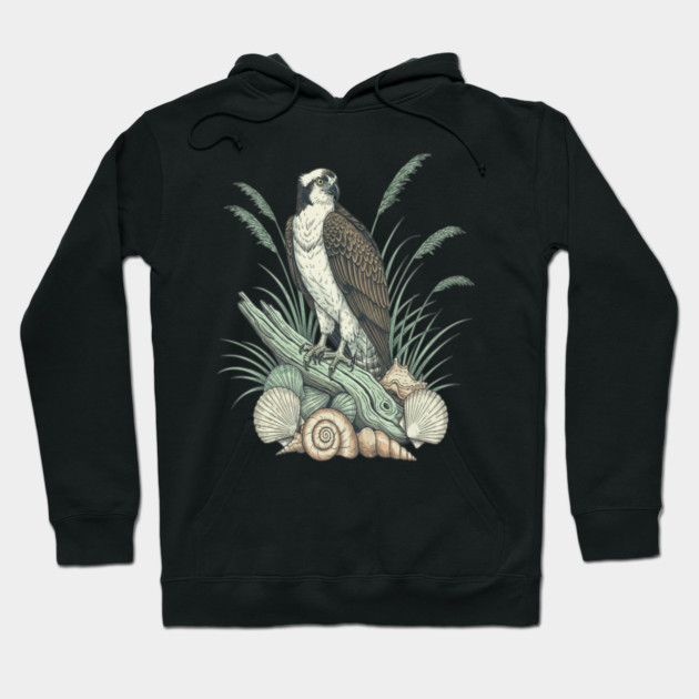Osprey Nautical Shoreline Art Hoodie by BirdsnStuff