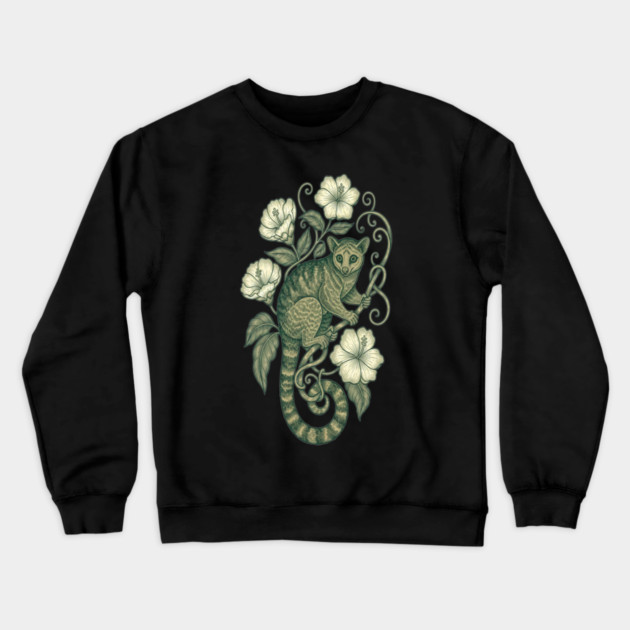 Kinkajou Jungle Vine Wildlife Art Crewneck Sweatshirt by BirdsnStuff