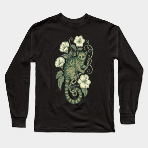 Kinkajou Jungle Vine Wildlife Art Long Sleeve T-Shirt by BirdsnStuff