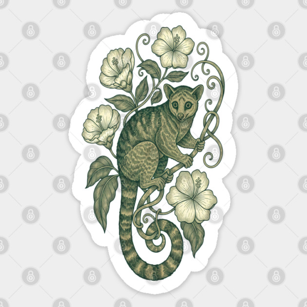 Kinkajou Jungle Vine Wildlife Art Sticker by BirdsnStuff