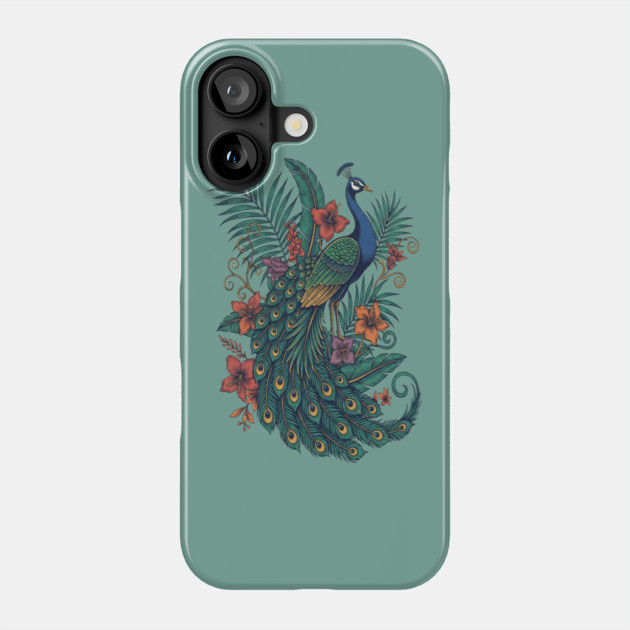 Regal Tropical Peacock Botanical Art Phone Case by BirdsnStuff