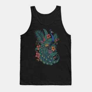 Regal Tropical Peacock Botanical Art Tank Top