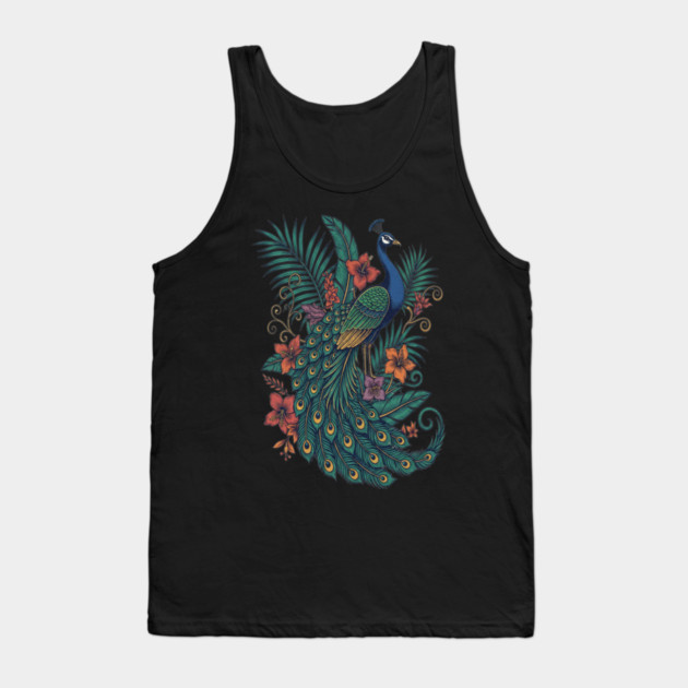 Regal Tropical Peacock Botanical Art Tank Top by BirdsnStuff