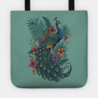 Regal Tropical Peacock Botanical Art Tote