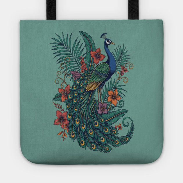 Regal Tropical Peacock Botanical Art Tote by BirdsnStuff