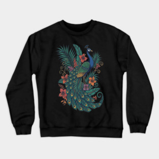 Regal Tropical Peacock Botanical Art Crewneck Sweatshirt
