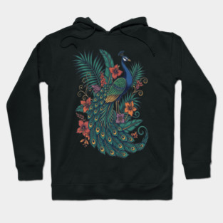 Regal Tropical Peacock Botanical Art Hoodie