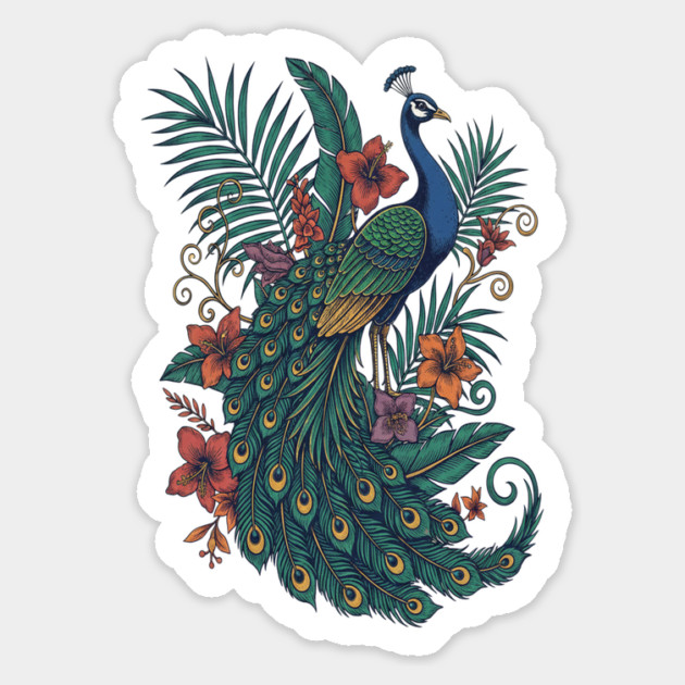 Regal Tropical Peacock Botanical Art Magnet by BirdsnStuff