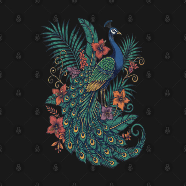 Regal Tropical Peacock Botanical Art by BirdsnStuff