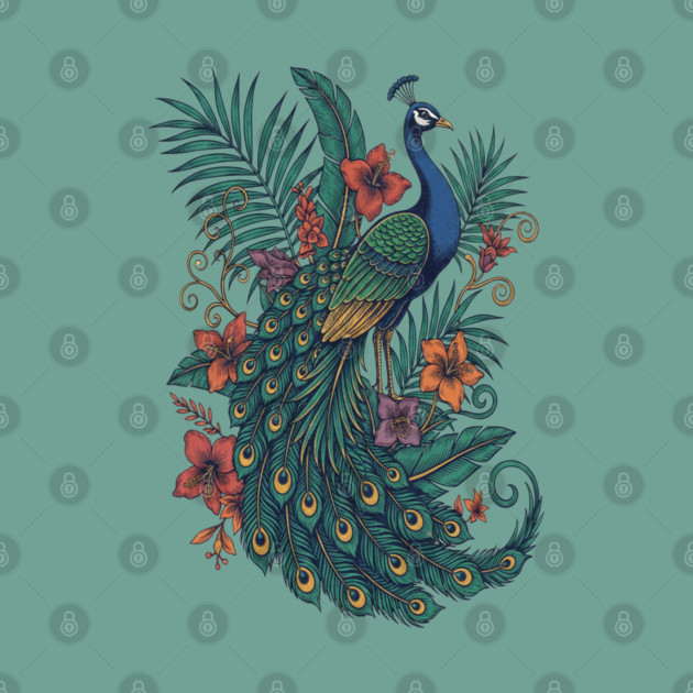 Regal Tropical Peacock Botanical Art by BirdsnStuff