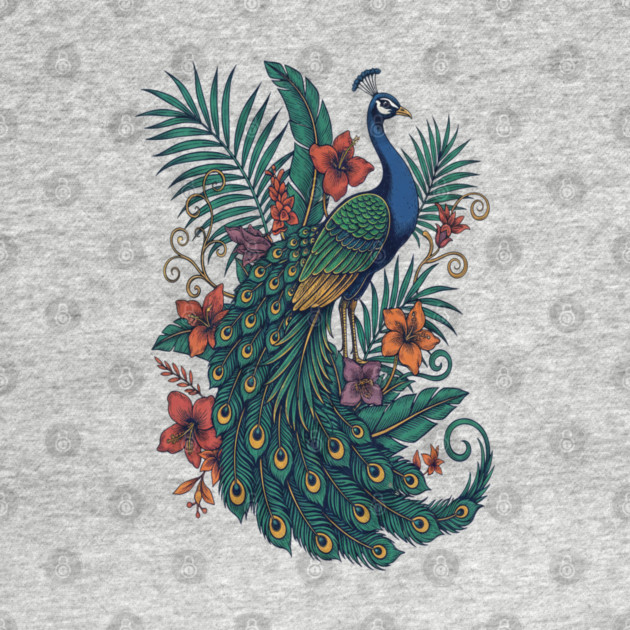 Regal Tropical Peacock Botanical Art by BirdsnStuff