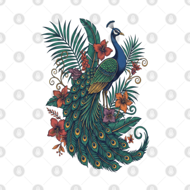 Regal Tropical Peacock Botanical Art by BirdsnStuff