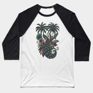 Palm Grove Peacock Wildlife Art Baseball T-Shirt