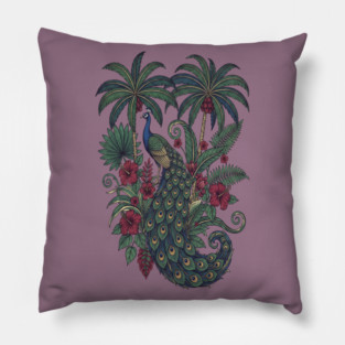Palm Grove Peacock Wildlife Art Pillow