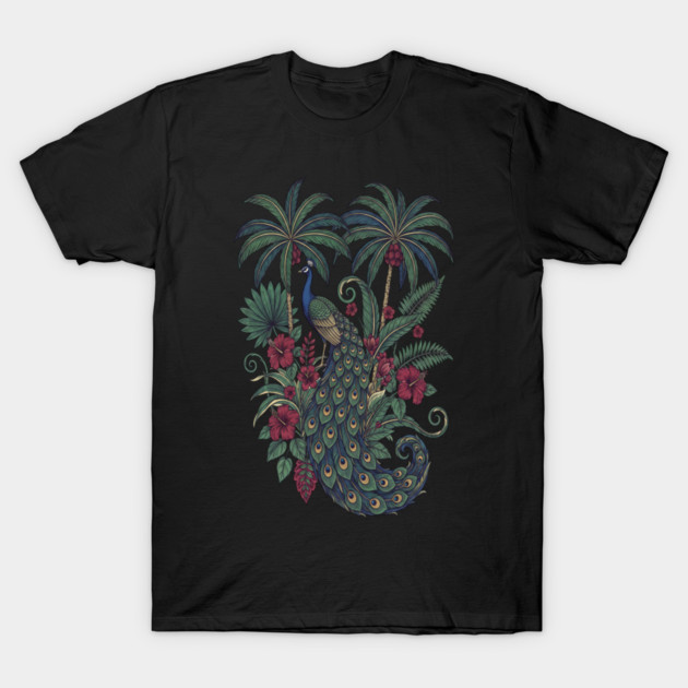 Palm Grove Peacock Wildlife Art T-Shirt by BirdsnStuff