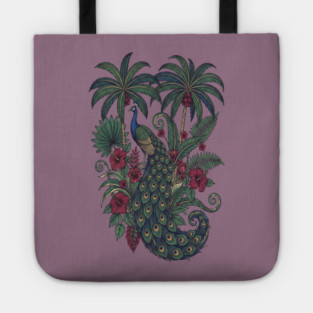 Palm Grove Peacock Wildlife Art Tote