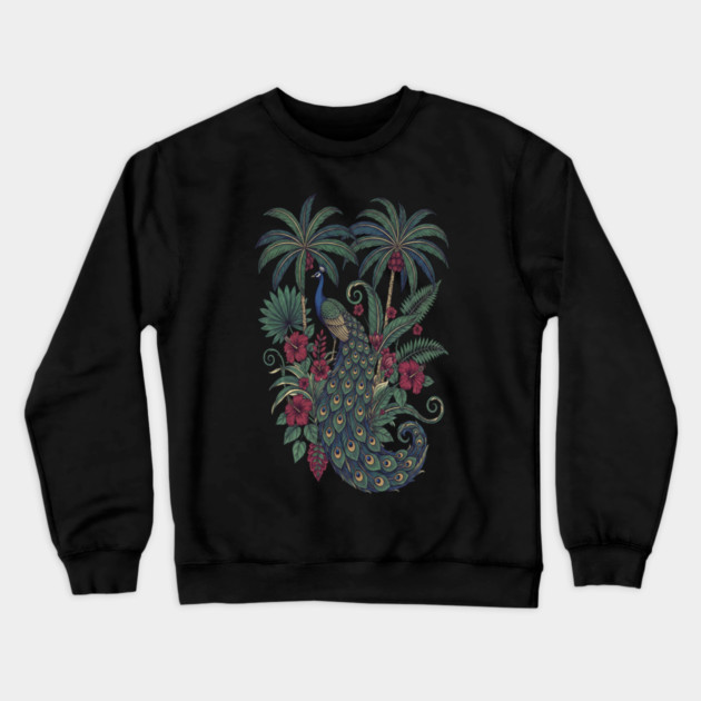 Palm Grove Peacock Wildlife Art Crewneck Sweatshirt by BirdsnStuff