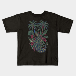 Palm Grove Peacock Wildlife Art Kids T-Shirt