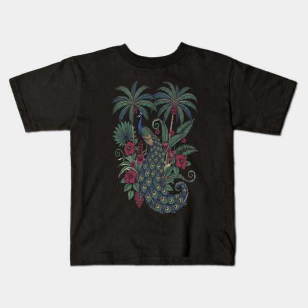 Palm Grove Peacock Wildlife Art Kids T-Shirt by BirdsnStuff