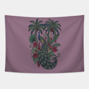 Palm Grove Peacock Wildlife Art Tapestry