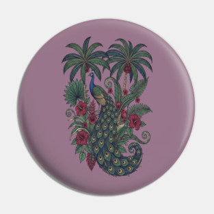 Palm Grove Peacock Wildlife Art Pin