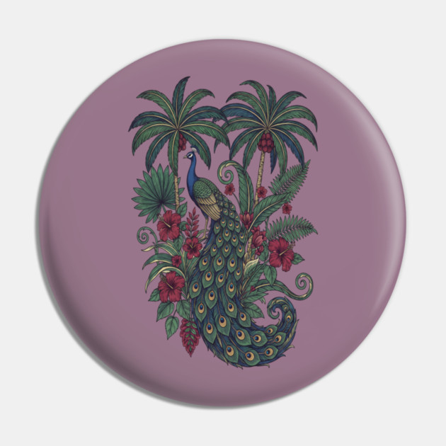 Palm Grove Peacock Wildlife Art Pin by BirdsnStuff