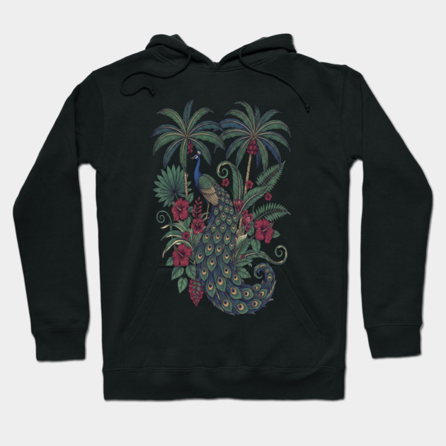 Palm Grove Peacock Wildlife Art Hoodie by BirdsnStuff
