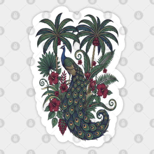 Palm Grove Peacock Wildlife Art Sticker by BirdsnStuff