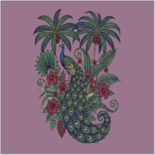 Palm Grove Peacock Wildlife Art Posters and Art