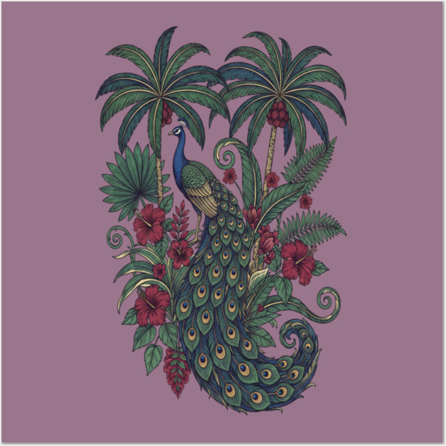 Palm Grove Peacock Wildlife Art Wall Art by BirdsnStuff