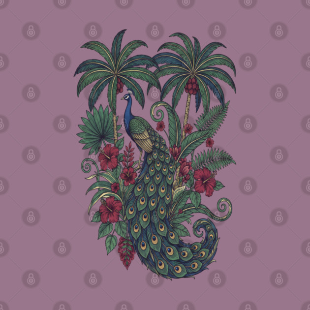 Palm Grove Peacock Wildlife Art by BirdsnStuff