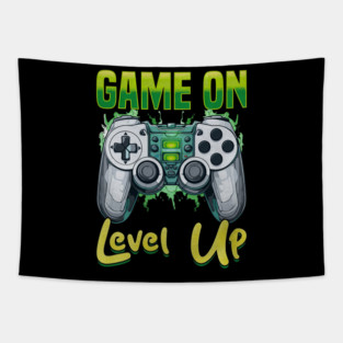 Gamer Gaming Game On Level Up Tapestry