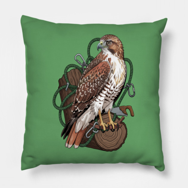 Arborist Hawk Outdoor Wildlife Art Pillow by BirdsnStuff