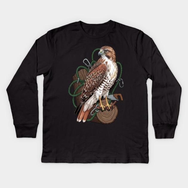 Arborist Hawk Outdoor Wildlife Art Kids Long Sleeve T-Shirt by BirdsnStuff