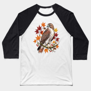 Autumn Maple Hawk Wildlife Art Baseball T-Shirt