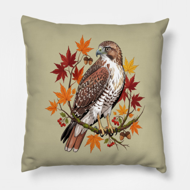 Autumn Maple Hawk Wildlife Art Pillow by BirdsnStuff